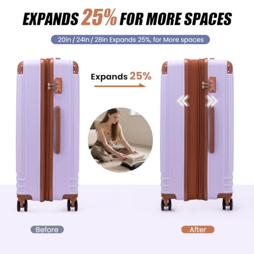KUNEL Luggage Sets 5 Piece, Hardshell Expandable Suitcase, 20/24/28inch - color: Purple