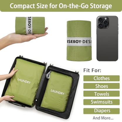 WiseBoy 2-Pack Laundry Bags, Travel Dirty Clothes Bag Zippered with Handle - color: Green