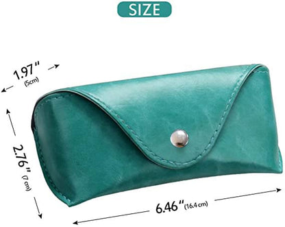 LogHog Portable Leather Glasses Case,Flexible Sunglasses Pouch Slim Case for Women Men Horizontal Eyeglass Case - color: Button-teal