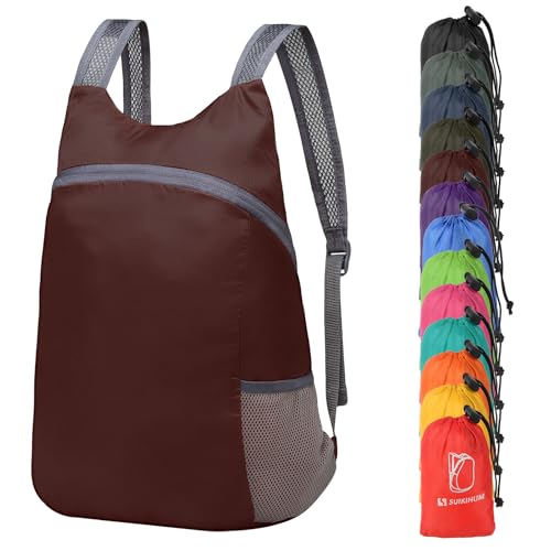 Ultra Lightweight Hiking-Daypack,Foldable Travel Packable Backpack - color: Dark Red