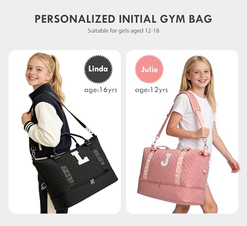 WOOMADA Initial Duffle Bag with Shoe Compartment,Personalized Weekender Bag, Overnight Bag for Women Girls, Gym Bag with Toiletry Bag - color: BLack, style: B