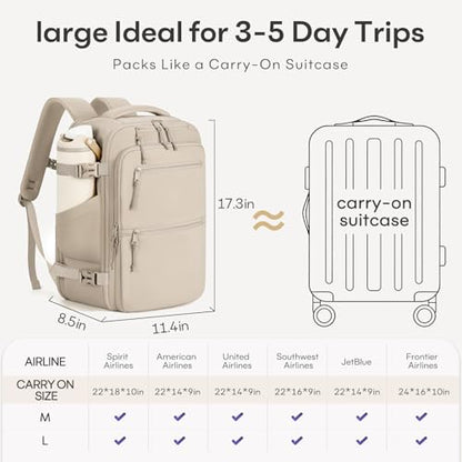 mibasies 30L Airline Approved Travel Carry On Backpack, fit 15.6" Laptop - color: Camel, size: Large