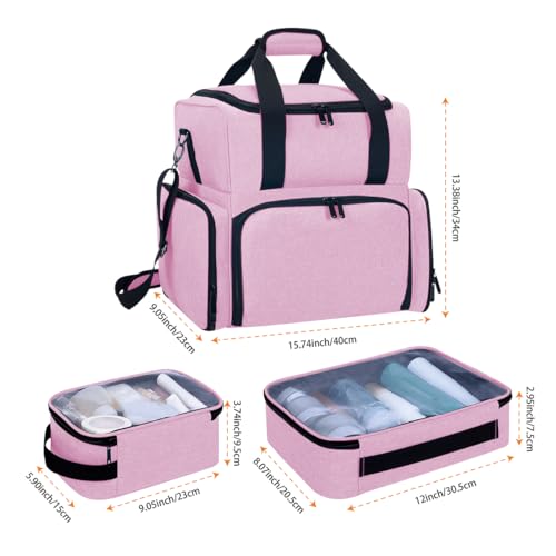 Large Makeup Bag with 3 Removable Case and 2 Removable Dividers,Pink - color: Pink
