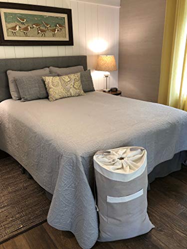 Over-the-Door Laundry Hamper Bag - Stylish Linen Design - Drawstring Closure with Convenient Carry Strap - Hooks Not Included*
