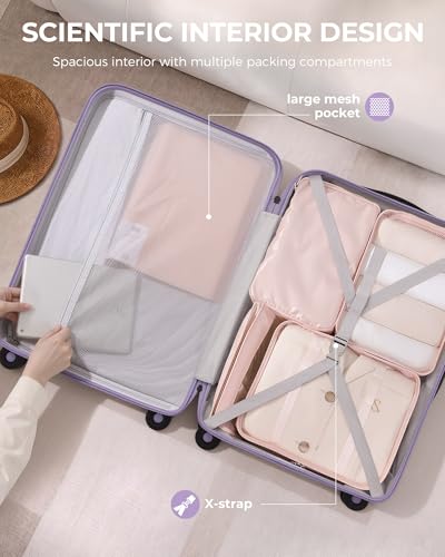 LONG VACATION Luggage Sets, 3 Piece, Durable Suitcase with Spinner Wheels - color: Lavender, size: 3 Piece Set (20in/24in/28in)