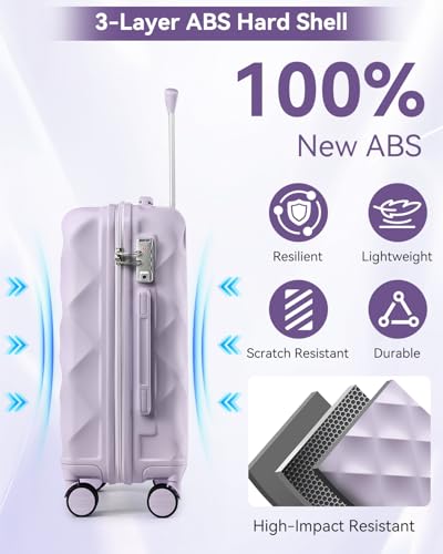 Somago Luggage Sets 2pcs, Hardside 20"/24" with Duffle & Toiletry Pouch - color: Light Purple, size: 4 Pieces Set (20/24/DB/TB)
