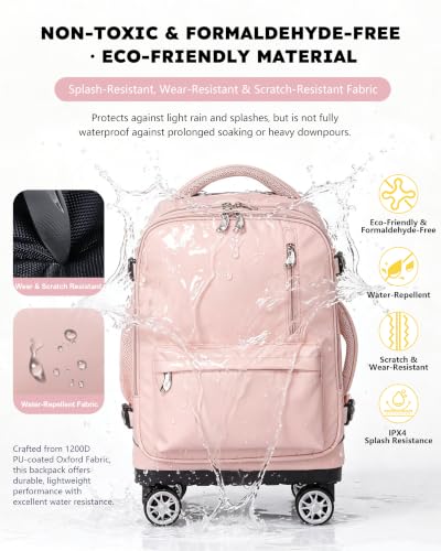 NEW TILAMI 19 Inch Rolling Backpack 4 Spinner Wheels for School, Pink - color: Pink