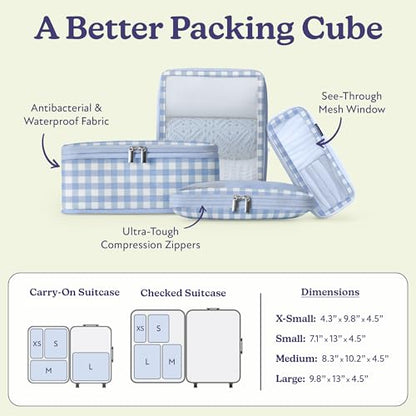 Vandel Space-Saving Compression Packing Cubes for Women 4-Pack Compressible - color: 1. Blue Gingham, size: 4 Pack (Compression)