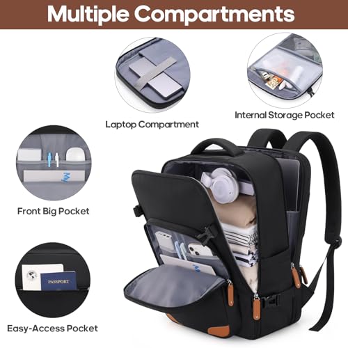 Expandable Carry On Luggage Set, 20In PC Hardside Suitcase with Backpack - color: Black