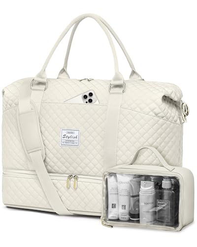 Travel Weekender Duffle Bag for Women: Overnight Bags with Shoe Compartment - color: 6-Beige, size: Large