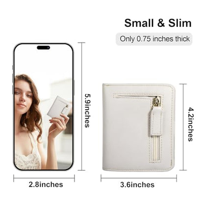 Itslife Women's Rfid Blocking Small Compact Bifold Leather Pocket Wallet Ladies Mini Purse with id Window (White) - color: White