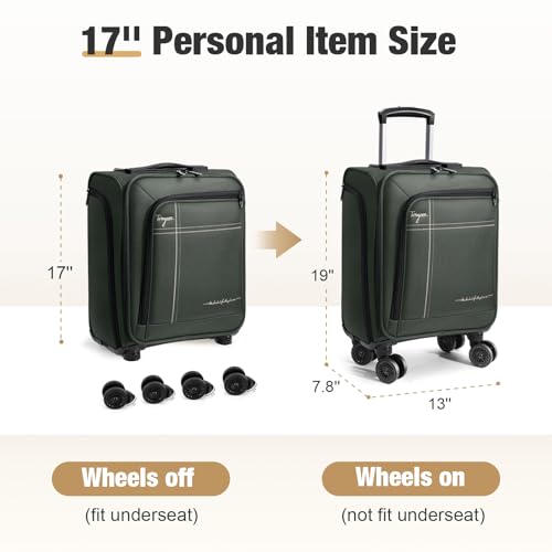 17 Inch Underseat Carry on Luggage with Removable Spinner Wheels - color: Green, size: 17 inch_Underseat