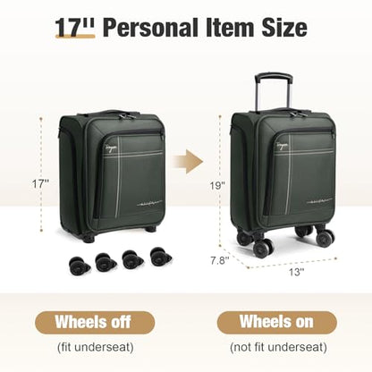 17 Inch Underseat Carry on Luggage with Removable Spinner Wheels - color: Green, size: 17 inch_Underseat
