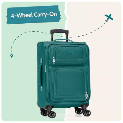 U.S. Traveler Rio Lightweight Softside Rolling Carry-on Suitcase, 4-Wheel Single, Teal - color: Teal, size: 22"