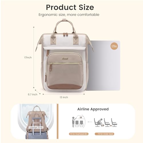 LOVEVOOK Laptop Backpack Women, 15.6 Inch Work Backpack - color: Beige-khaki, size: 17.3INCH