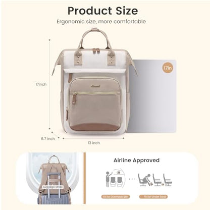 LOVEVOOK Laptop Backpack Women, 15.6 Inch Work Backpack - color: Beige-khaki, size: 17.3INCH