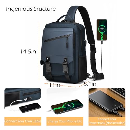 Leaper Crossbody Messenger Bag for Men: 13L Multi-pocket Satchel Sling Bags - color: Dark Blue