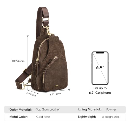 Kattee Sling Bag for Women, Genuine Suede Leather Crossbody Bags - color: Suede Chocolate