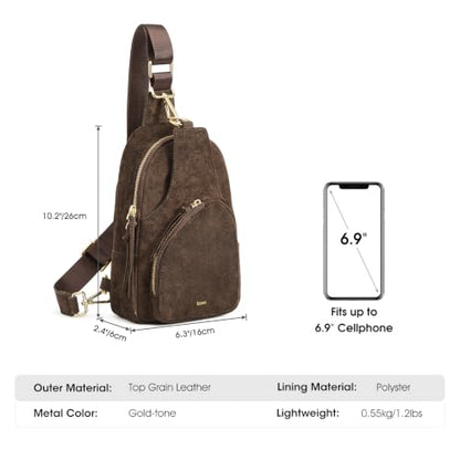 Kattee Sling Bag for Women, Genuine Suede Leather Crossbody Bags - color: Suede Chocolate