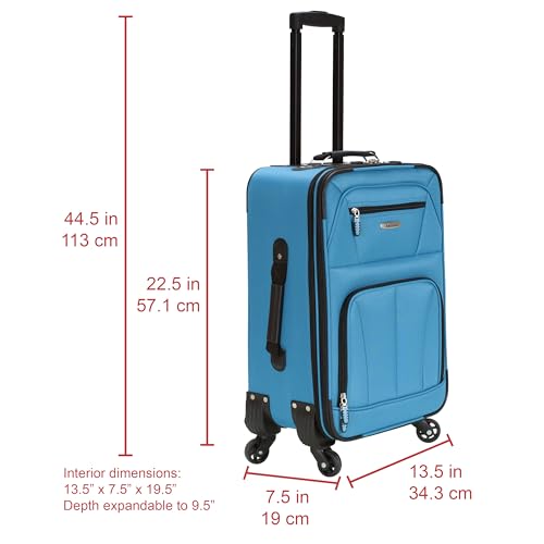 Rockland Pasadena Expandable Spinner Carry-on 19", Turquoise - color: Turquoise