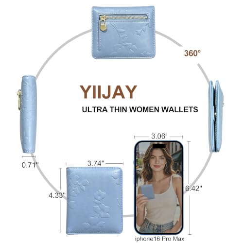 Small RFID Womens Wallet Travel Bifold Compact Slim thin Credit Card Holder - color: Blue