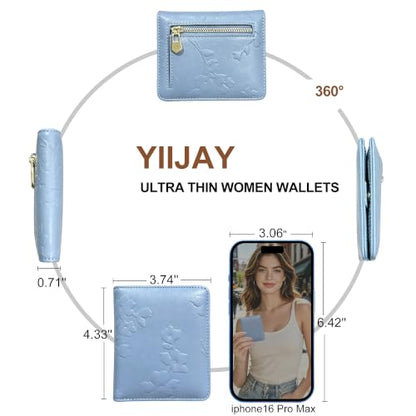 Small RFID Womens Wallet Travel Bifold Compact Slim thin Credit Card Holder - color: Blue