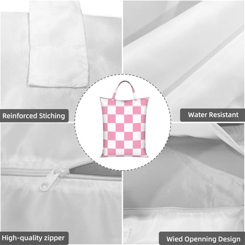 "pink and white checkerboard plaid 2-Pack Travel Laundry Bags for Dirty Clothes- Large Waterproof Laundry Tote, Wet & Dry Use, Reusable Foldable Carry Handles for Vacation, Gym & Dorm" - color: Pink And White Checkerboard Plaid