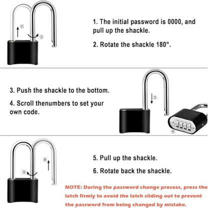 6 Pack Long Shackle Combination Padlock, Heavy Duty Combination Locks - style: 6pcs Long-Black-2