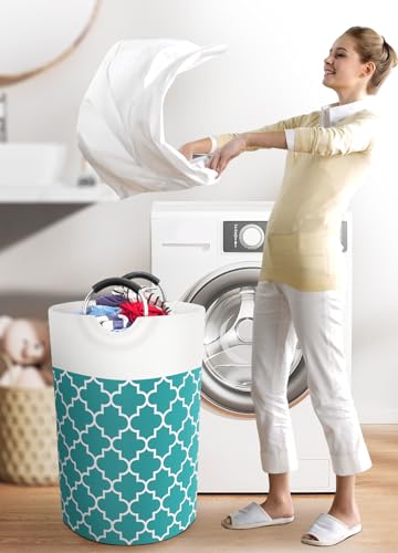 Large Laundry Basket, 75L Tall Collapsible Hamper with Handles, Green - color: Green, size: 75l
