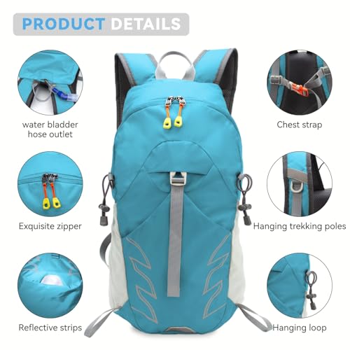Small Lightweight Hiking Backpack，20L Foldable Hiking Daypack Cycling Hydration Backpack Travel Camping Bag - color: Lake Blue
