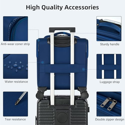 HanTrip 16 Inch Underseat Small Carry On Luggage with Spinner Wheels, Blue - color: Blue