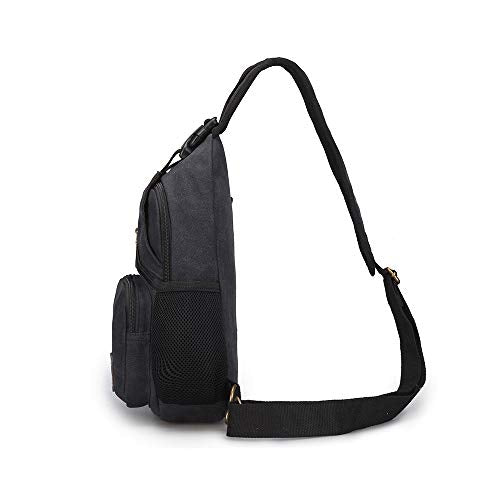 SIMU Canvas Shoulder Bag for iPad Mini, Crossbody Chest Sling Backpack - color: Large Black