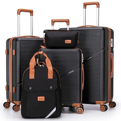 Cosbarn Luggage Sets, Lightweight Durable Hardshell 5 Piece Suitcase set - color: Black