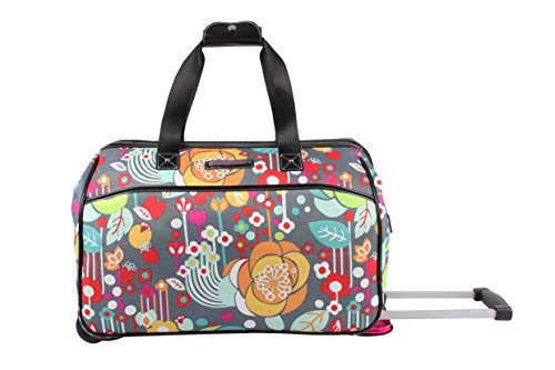 Lily Bloom Pattern 22 Inch Duffel Bag with 2-Rolling Wheels, Weekender Overnight Travel Lightweight Carry-On Suitcase For Women - color: Bliss