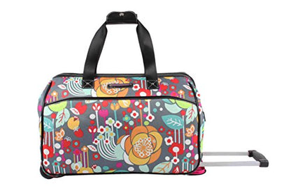 Lily Bloom Pattern 22 Inch Duffel Bag with 2-Rolling Wheels, Weekender Overnight Travel Lightweight Carry-On Suitcase For Women - color: Bliss