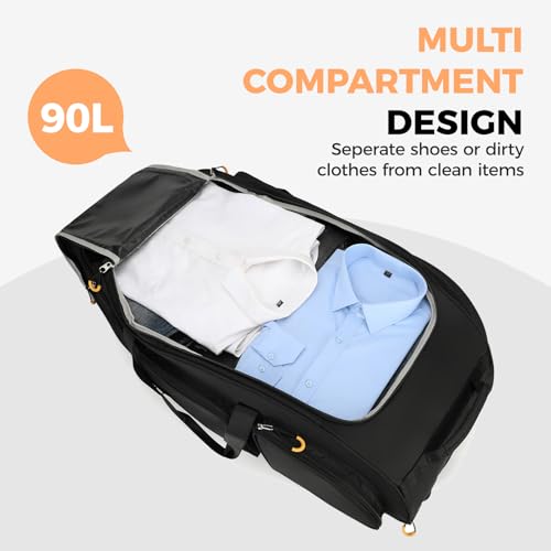 Searock 90L Rolling Duffle Bag with Wheels and Handle - color: Black