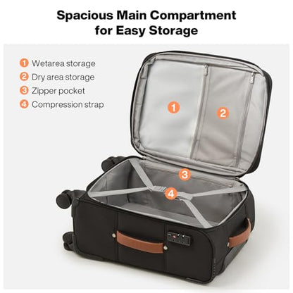 mixi 24 Inch Softside Expandable Checked Luggage, Black - color: Black, size: 24-Inch Checked in