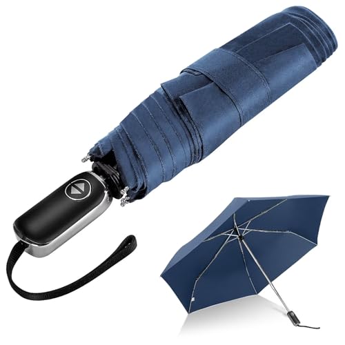 Automatic Lightweight Travel Flat Umbrella Compact Folding for Pocket - color: 04.Dark Blue