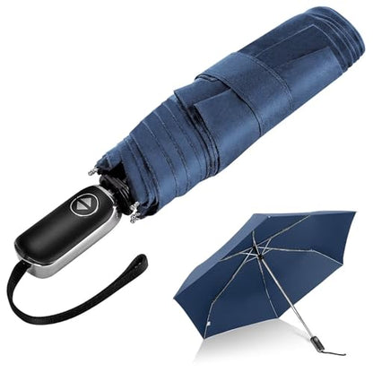 Automatic Lightweight Travel Flat Umbrella Compact Folding for Pocket - color: 04.Dark Blue