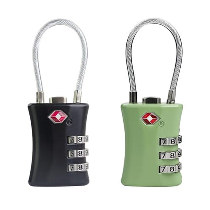 Luggage Locks TSA Approved, Airplane Travel Essentials, TSA Locks for Luggage, Suitcase, Anti Theft Small Padlock Combination, Mini Cable Padlock for Backpack, Bag Zipper, Case, Tool Box - color: Black+Green