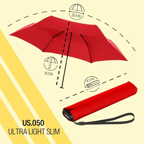 Knirps US.050 Ultra Light Pocket Size Manual Rain Umbrella with Carrying Case - color: Red