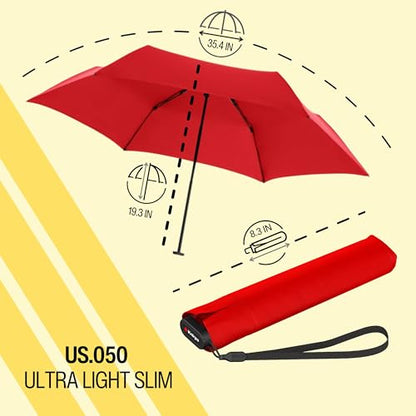 Knirps US.050 Ultra Light Pocket Size Manual Rain Umbrella with Carrying Case - color: Red