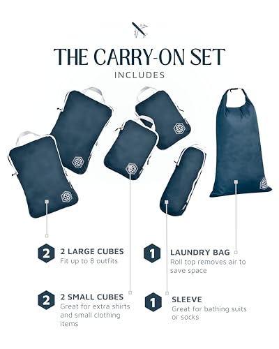 TRIPPED Travel Gear Compression Packing Cubes for Carry-On Travel 6-Pack - color: Nautical Navy (Navy Blue and White), size: 6 Piece