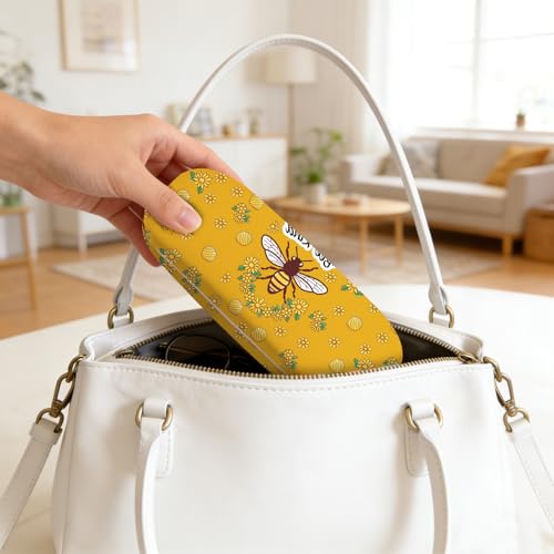 Glasses Case Hard Shell,Portable Protective Eyeglasses Case, Eyeglass Holder Box with Cleaning Cloth,for Women Men - color: Bees