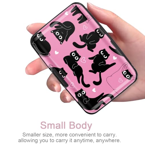 Coco Rossi Credit Card Holder RFID Aluminum Small Mini Wallet Women - color: Pink Black Cats