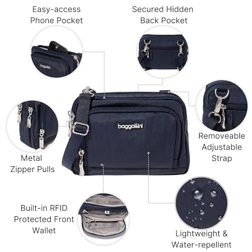 Baggallini Triple Zip with Front Wallet/Trifecta RFID Wallet Crossbody - color: French Navy