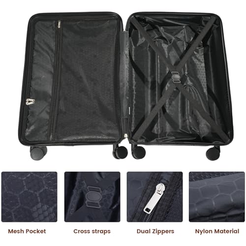 Travelhouse 9-Piece Hardshell Luggage Set with Spinner Wheels & TSA Lock - color: BLACK, size: 9 piece