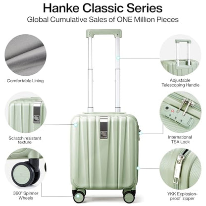 Hanke 14 Inch Underseat Carry On Luggage with Wheels Hard Shell Suitcases Carry On Bag Lightweight Small Mini Suitcase Travel Luggage for Travel（Bamboo Green） - color: Bamboo Green, size: 14 Inch