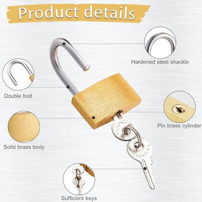 2 Pcs Small Solid Brass Locks with Keys, 20mm + 25mm Mini Key Locks, for Luggage, Backpack, Gym Locker, Jewelry Box (20-25mm) - color: Brass 2 pcs (20-25mm)