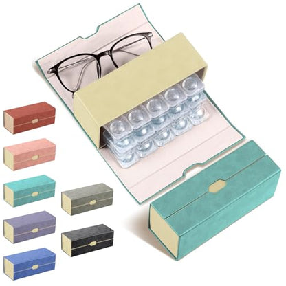 Flutesan 2 in 1 Daily Contact Lens and Glasses Organizer Case, Green - color: Green